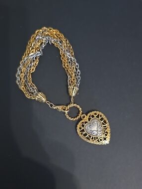 Source Unknown Gold and Silver Heart Locket Bracelet